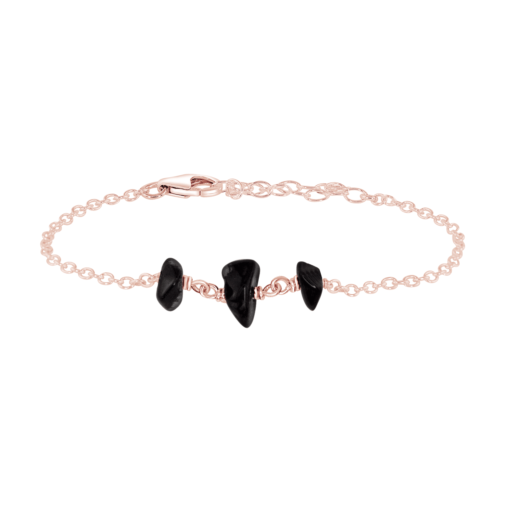 Obsidian Beaded Chain Bracelet - Obsidian Beaded Chain Bracelet - 14k Rose Gold Fill - Luna Tide Handmade Crystal Jewellery