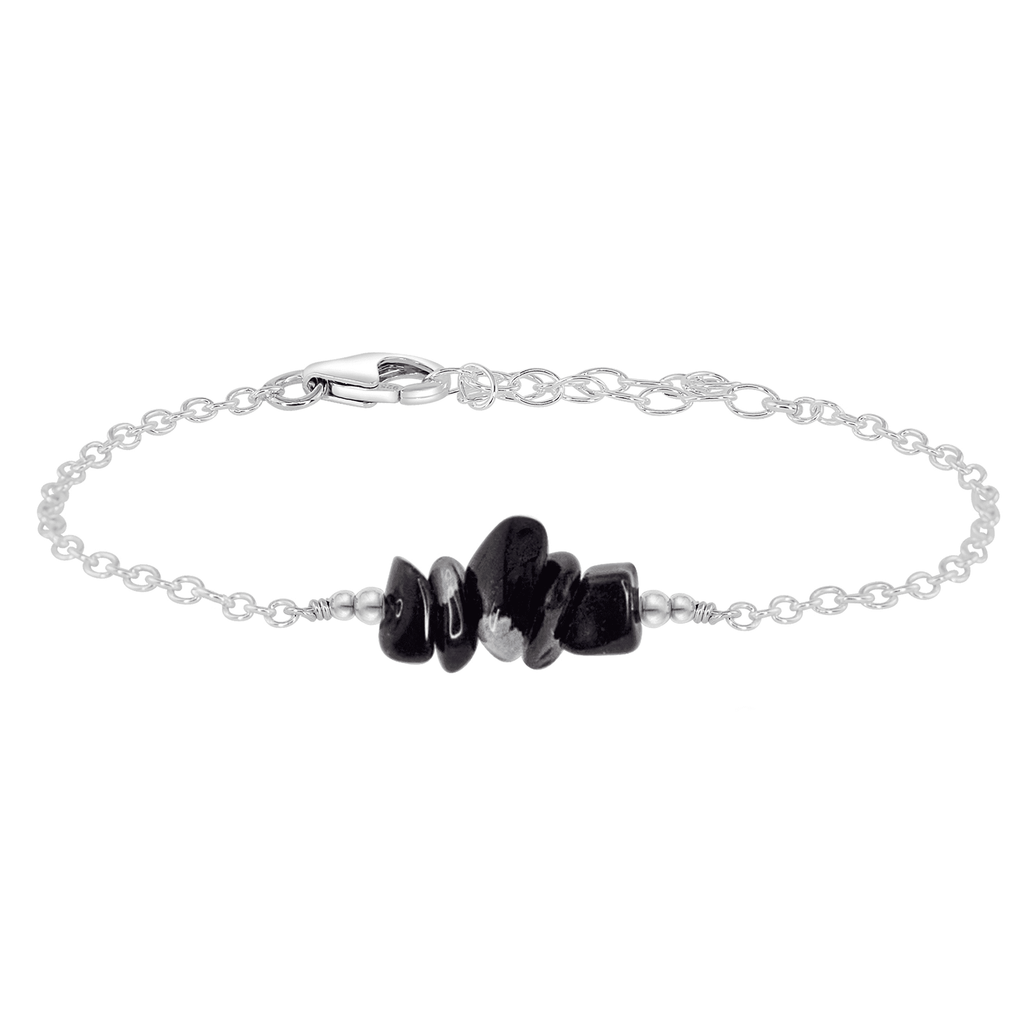Obsidian Chip Bead Bar Bracelet - Obsidian Chip Bead Bar Bracelet - Sterling Silver - Luna Tide Handmade Crystal Jewellery