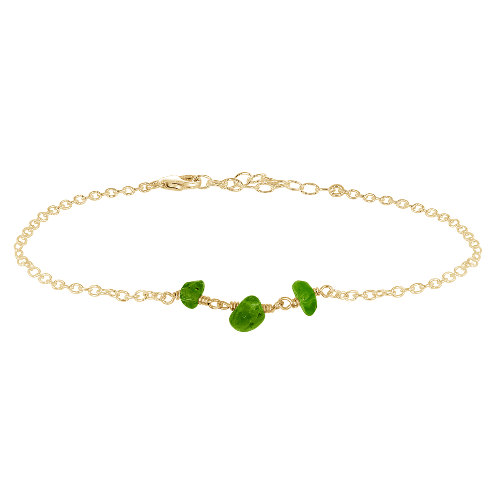 Peridot Beaded Chain Anklet - Peridot Beaded Chain Anklet - 14k Gold Fill - Luna Tide Handmade Crystal Jewellery
