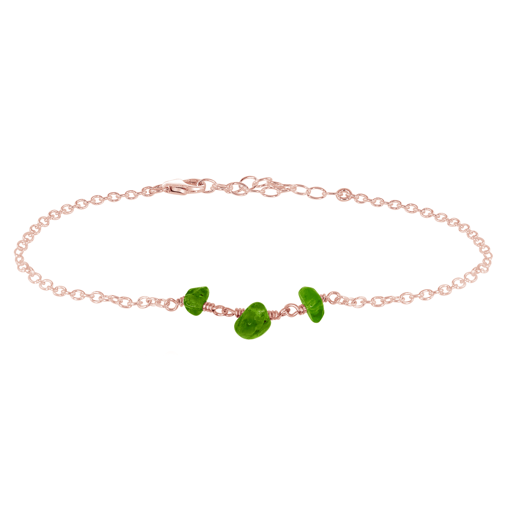 Peridot Beaded Chain Anklet - Peridot Beaded Chain Anklet - 14k Rose Gold Fill - Luna Tide Handmade Crystal Jewellery