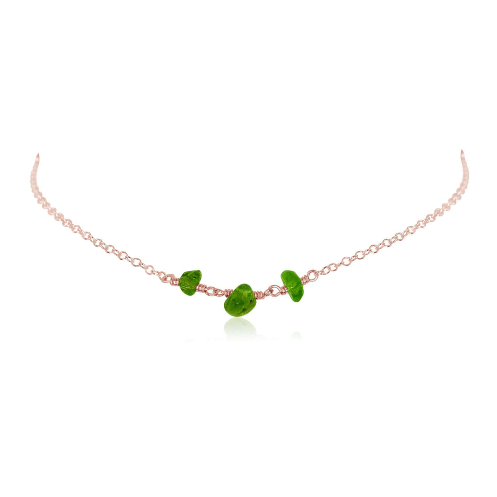 Peridot Beaded Chain Choker Necklace - Peridot Beaded Chain Choker Necklace - 14k Rose Gold Fill - Luna Tide Handmade Crystal Jewellery