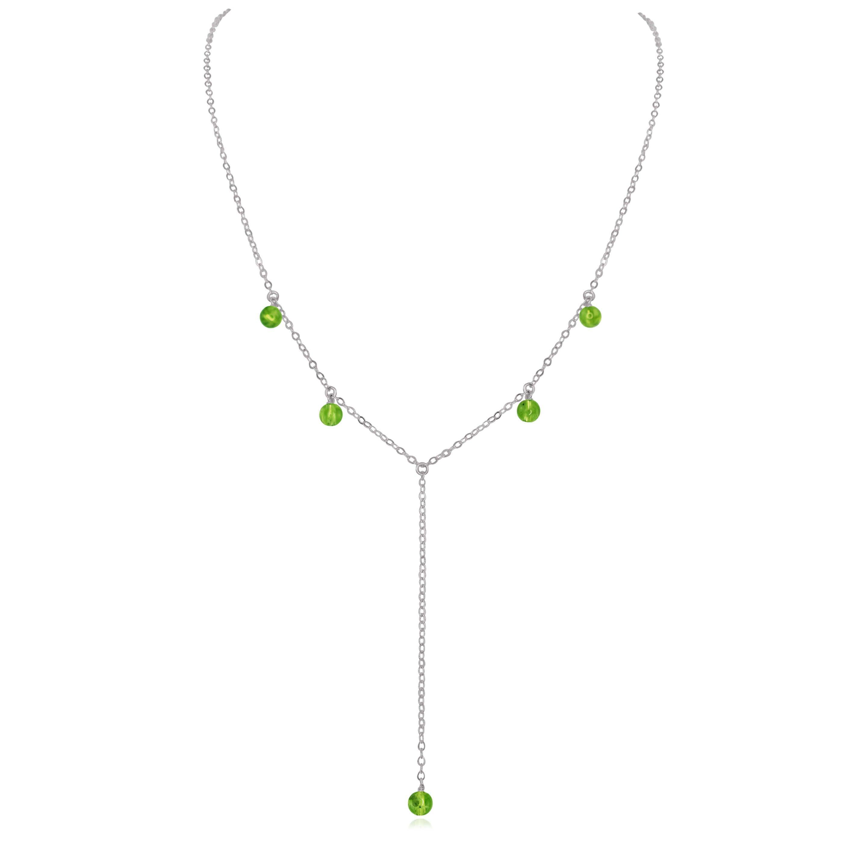 Peridot Boho Lariat Necklace - Peridot Boho Lariat Necklace - Stainless Steel - Luna Tide Handmade Crystal Jewellery