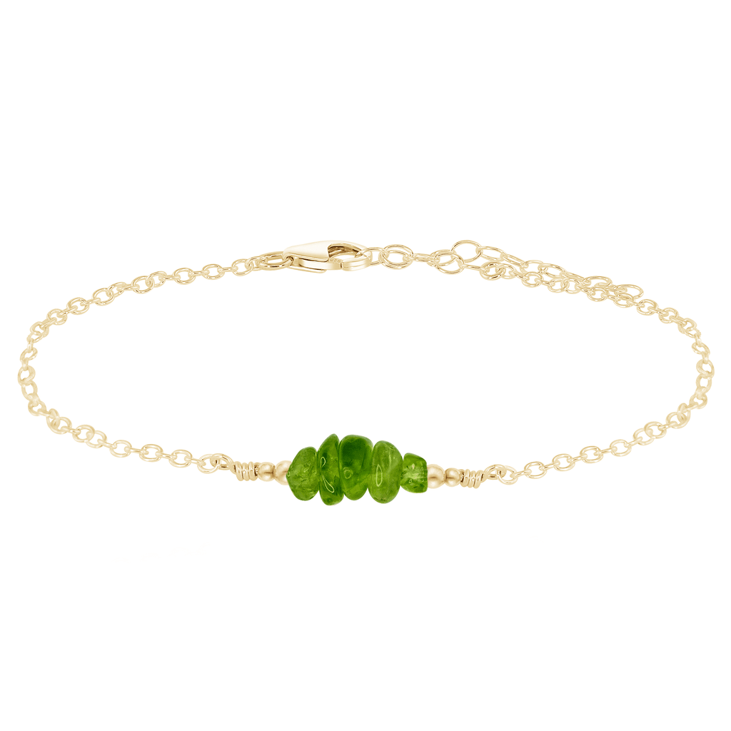 Peridot Chip Bead Bar Anklet - Peridot Chip Bead Bar Anklet - 14k Gold Fill - Luna Tide Handmade Crystal Jewellery
