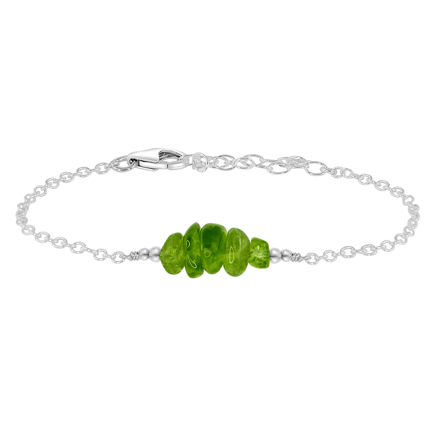 Peridot Chip Bead Bar Bracelet - Peridot Chip Bead Bar Bracelet - Sterling Silver - Luna Tide Handmade Crystal Jewellery