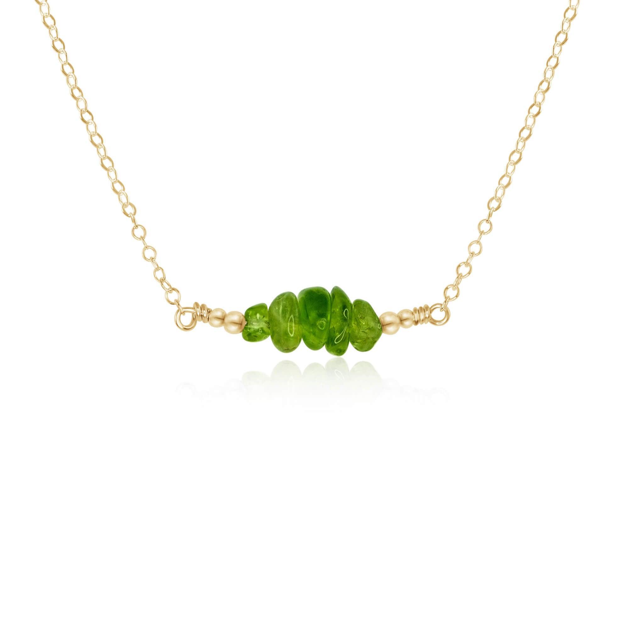 Peridot Chip Bead Bar Necklace - Peridot Chip Bead Bar Necklace - 14k Gold Fill - Luna Tide Handmade Crystal Jewellery