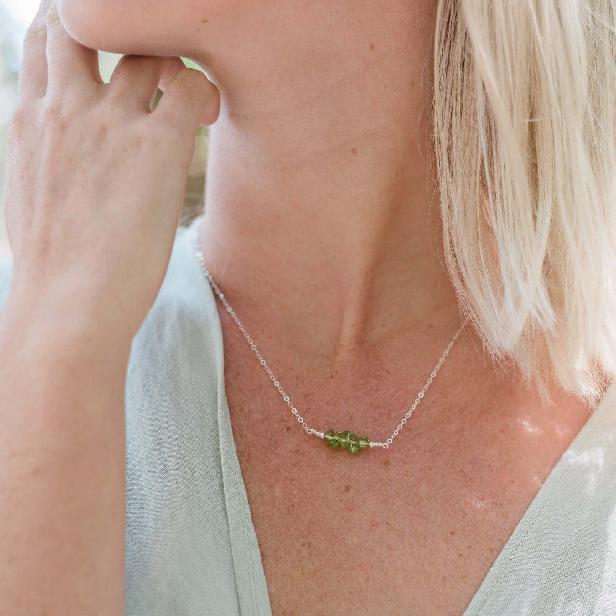 Peridot Chip Bead Bar Necklace - Peridot Chip Bead Bar Necklace - 14k Gold Fill - Luna Tide Handmade Crystal Jewellery