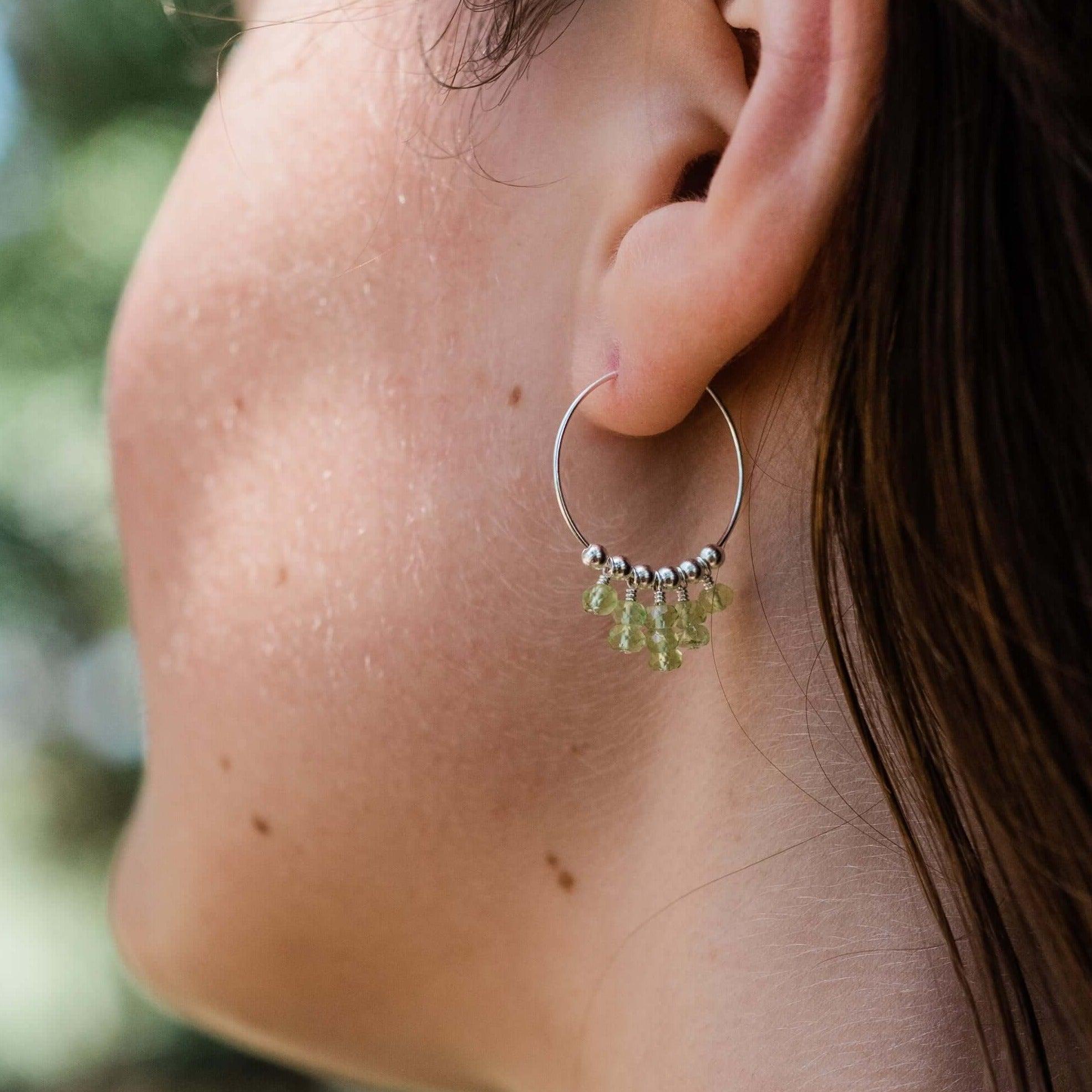 Peridot Statement Hoop Earrings - Peridot Statement Hoop Earrings - 14k Gold Fill - Luna Tide Handmade Crystal Jewellery
