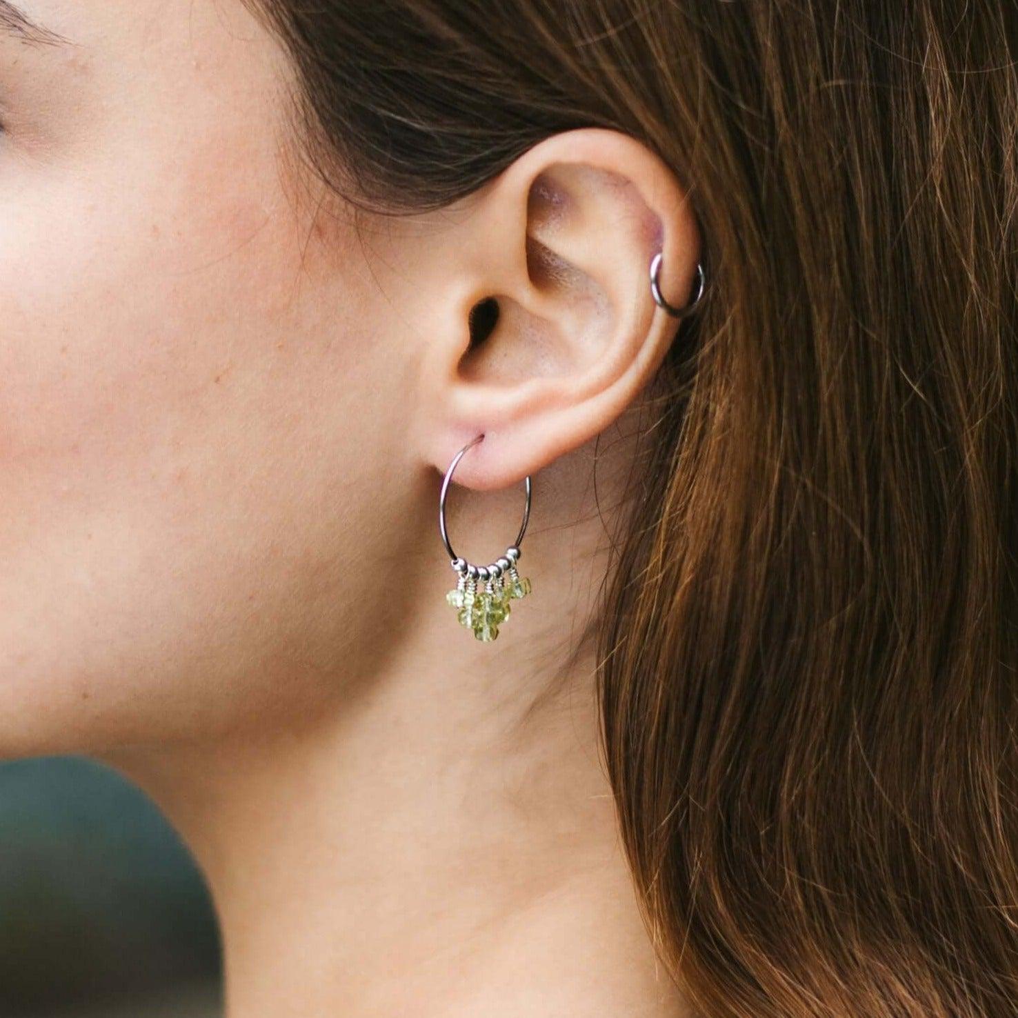 Peridot Statement Hoop Earrings - Peridot Statement Hoop Earrings - 14k Gold Fill - Luna Tide Handmade Crystal Jewellery