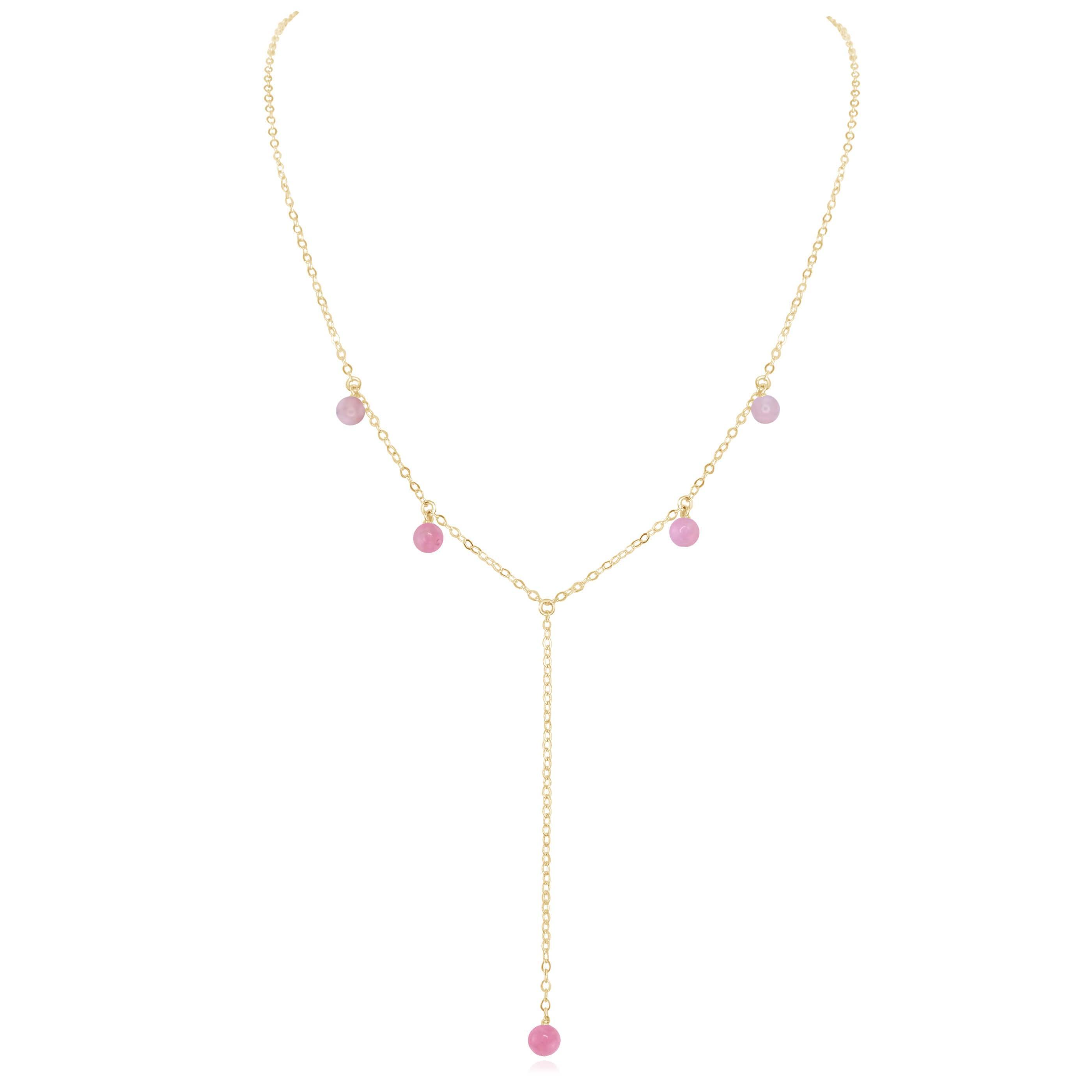 Pink Peruvian Opal Boho Lariat Necklace - Pink Peruvian Opal Boho Lariat Necklace - 14k Gold Fill - Luna Tide Handmade Crystal Jewellery