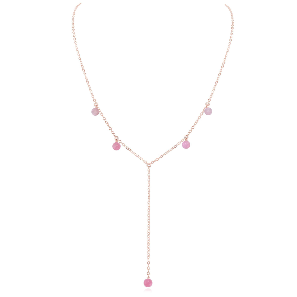 Boho Y Necklace - Pink Peruvian Opal - 14K Rose Gold Fill - Luna Tide Handmade Jewellery