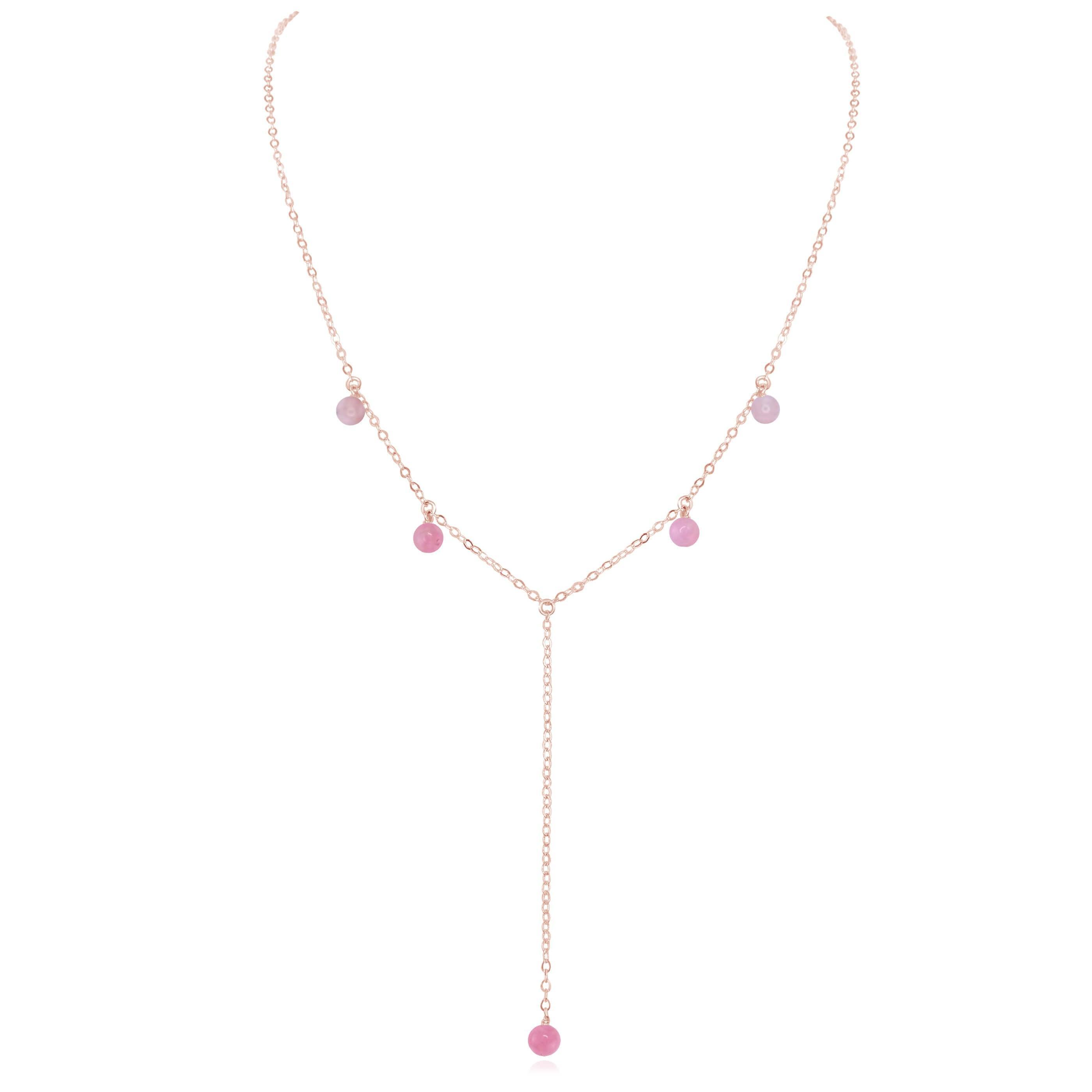 Pink Peruvian Opal Boho Lariat Necklace - Pink Peruvian Opal Boho Lariat Necklace - 14k Rose Gold Fill - Luna Tide Handmade Crystal Jewellery