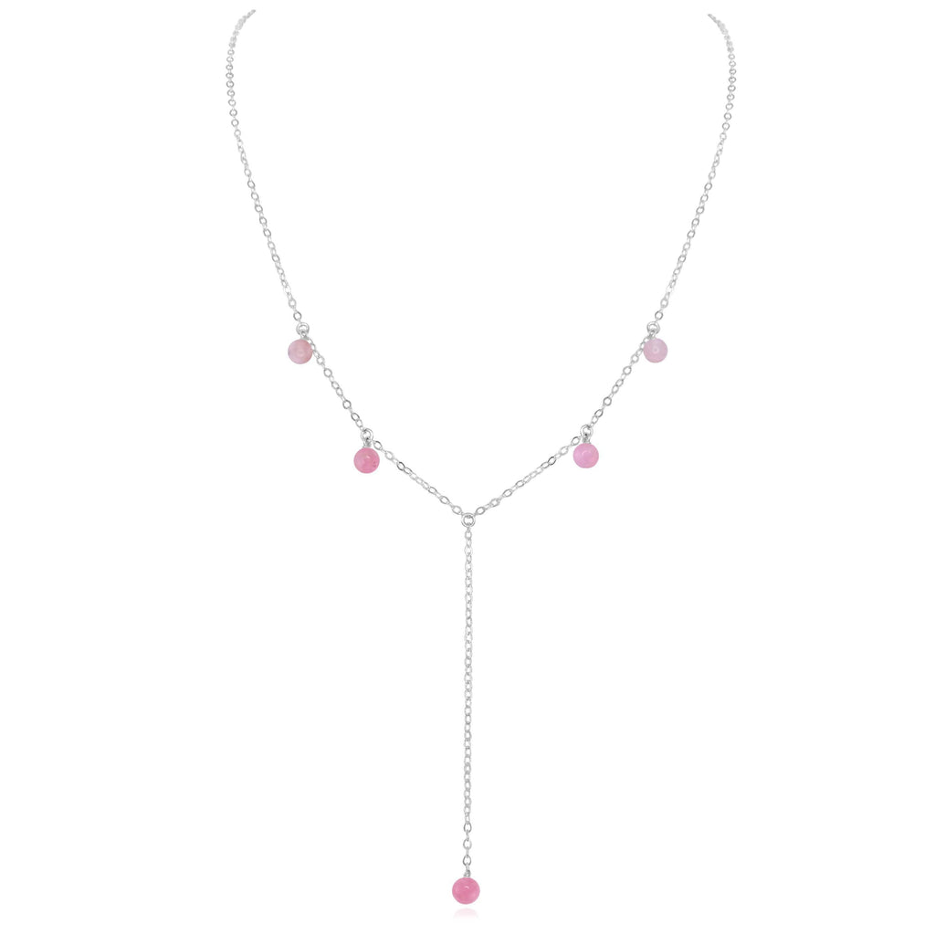 Pink Peruvian Opal Boho Lariat Necklace - Pink Peruvian Opal Boho Lariat Necklace - Sterling Silver - Luna Tide Handmade Crystal Jewellery