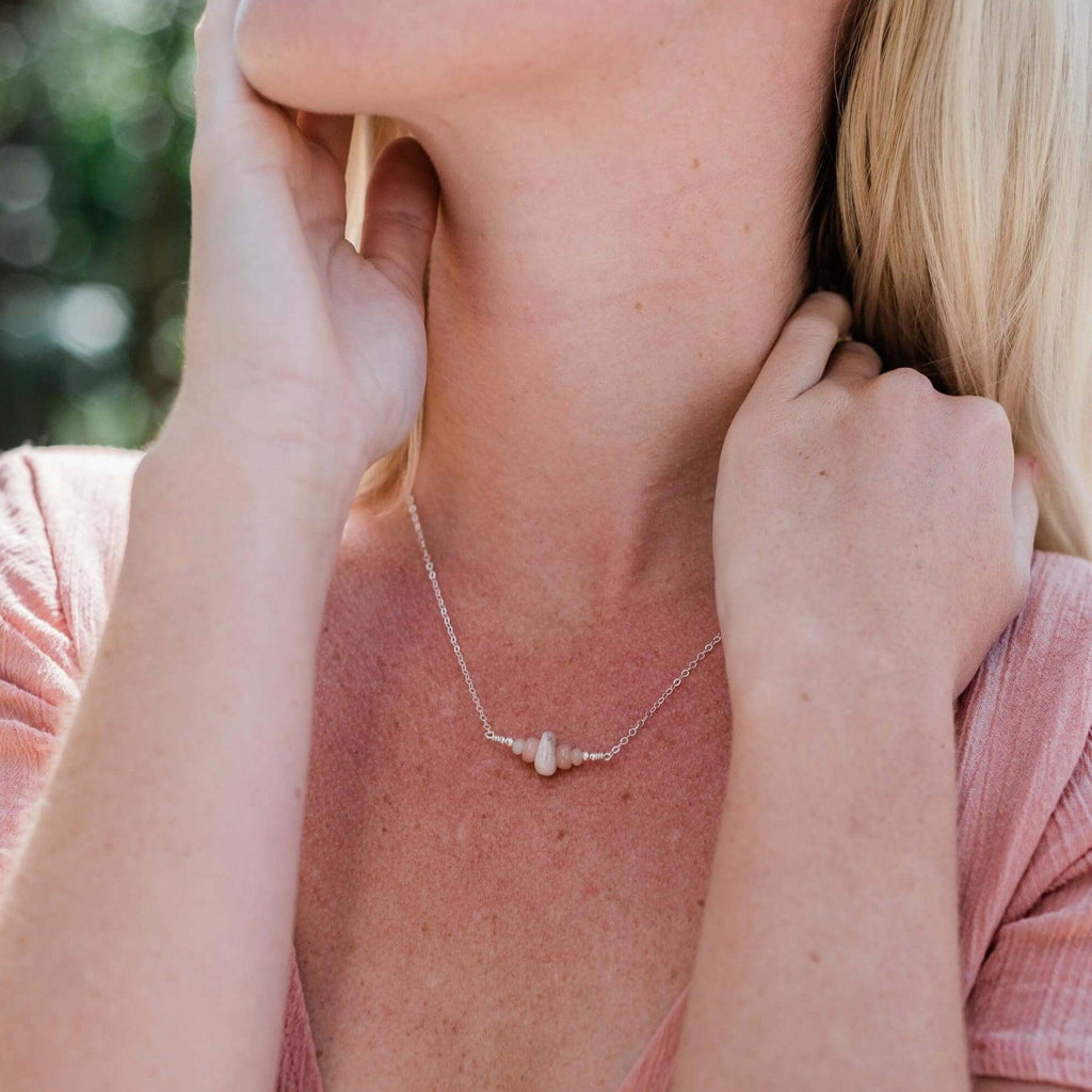 Pink Peruvian Opal Chip Bead Bar Necklace - Pink Peruvian Opal Chip Bead Bar Necklace - 14k Gold Fill - Luna Tide Handmade Crystal Jewellery