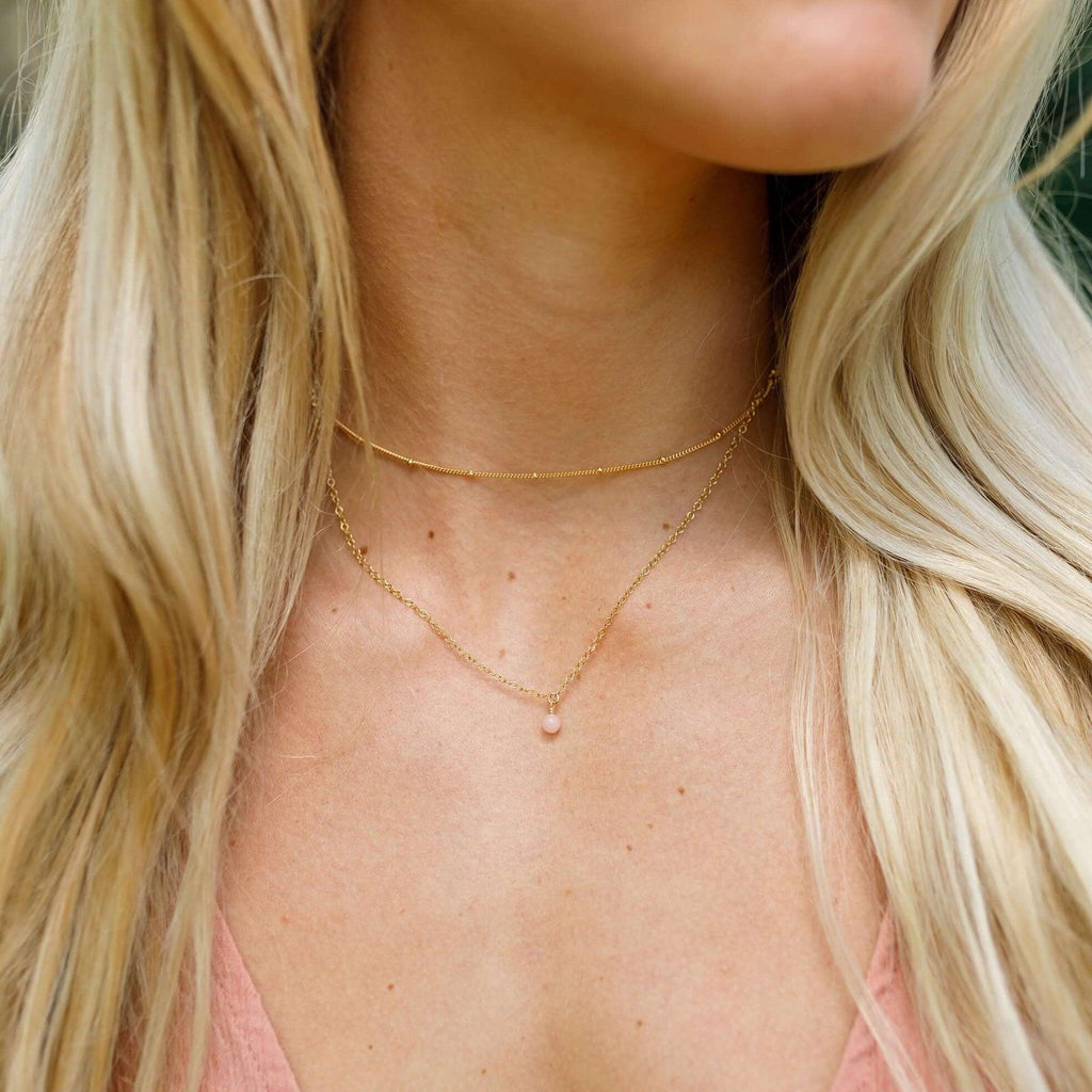 Pink Peruvian Opal Gemstone Chain Layered Choker Necklace - Pink Peruvian Opal Gemstone Chain Layered Choker Necklace - 14k Gold Fill - Luna Tide Handmade Crystal Jewellery