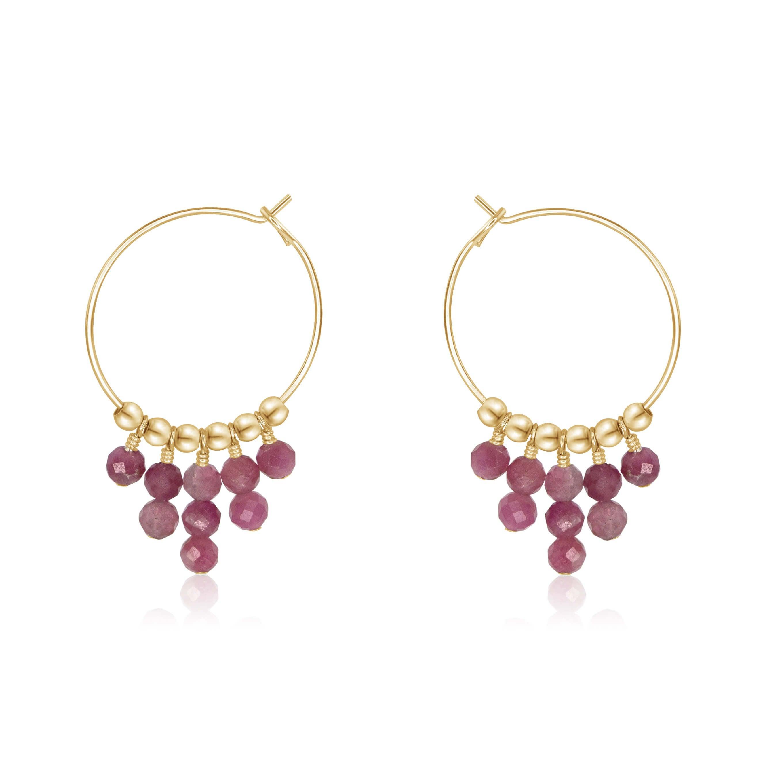 Pink Tourmaline Statement Hoop Earrings - Pink Tourmaline Statement Hoop Earrings - 14k Gold Fill - Luna Tide Handmade Crystal Jewellery