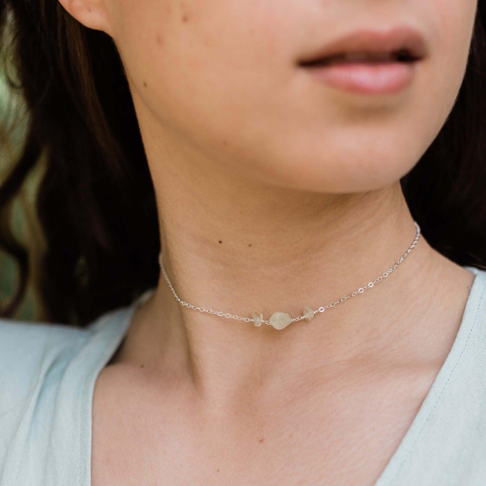 Prehnite Beaded Chain Choker Necklace - Prehnite Beaded Chain Choker Necklace - Sterling Silver - Luna Tide Handmade Crystal Jewellery