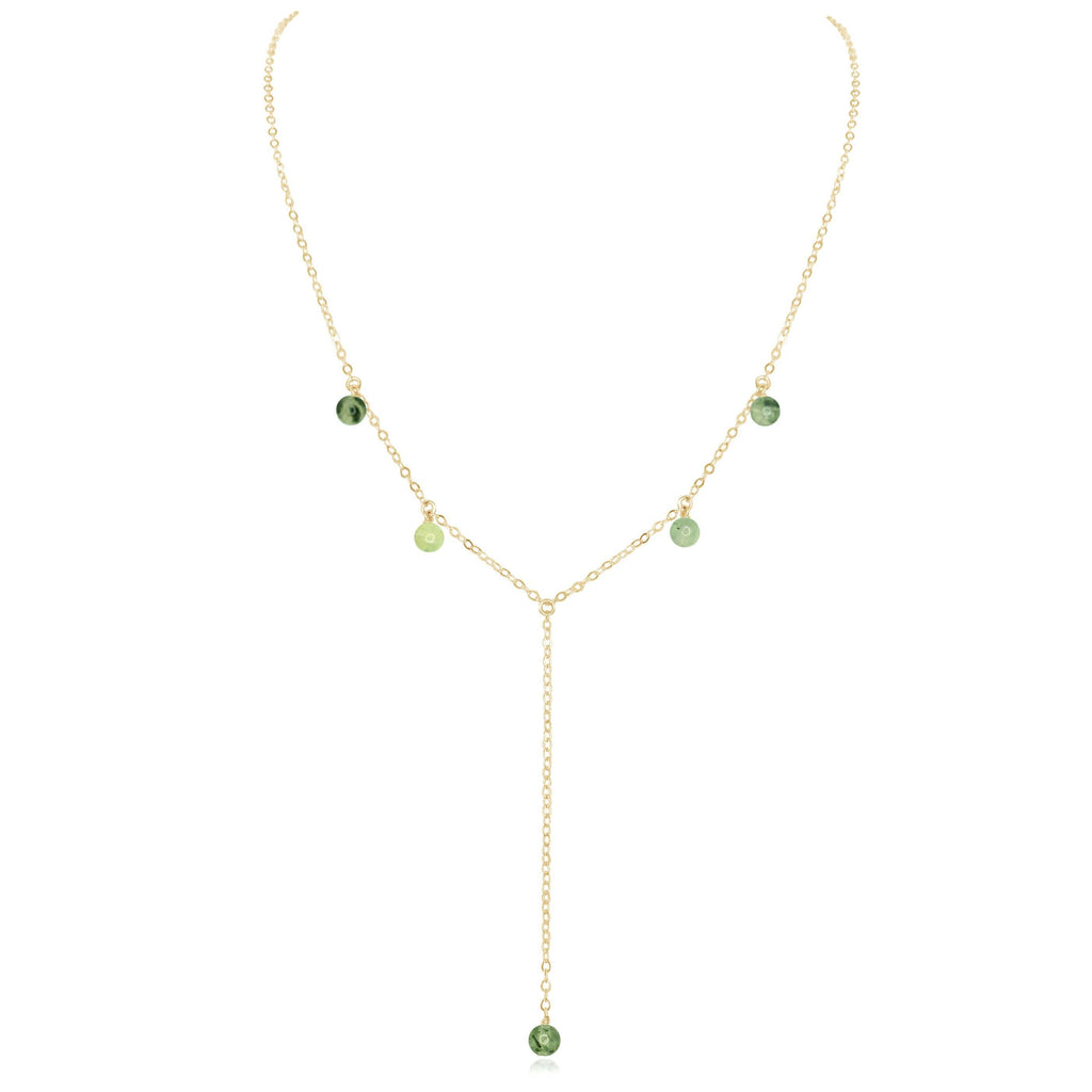 Prehnite Boho Lariat Necklace - Prehnite Boho Lariat Necklace - 14k Gold Fill - Luna Tide Handmade Crystal Jewellery