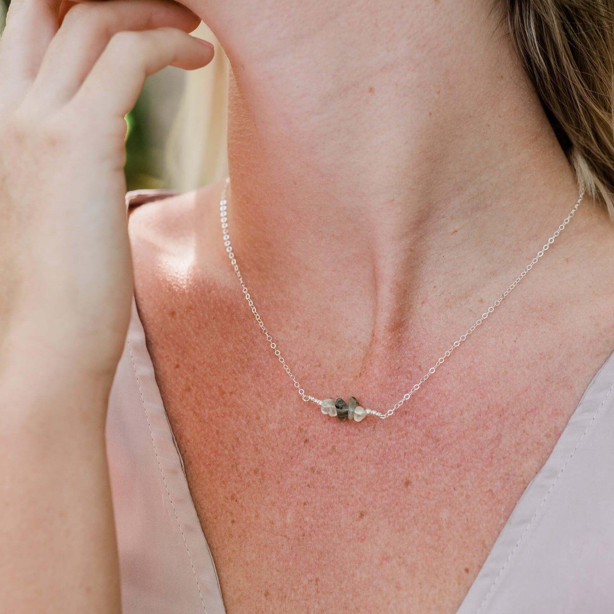 Prehnite Chip Bead Bar Necklace - Prehnite Chip Bead Bar Necklace - 14k Gold Fill - Luna Tide Handmade Crystal Jewellery