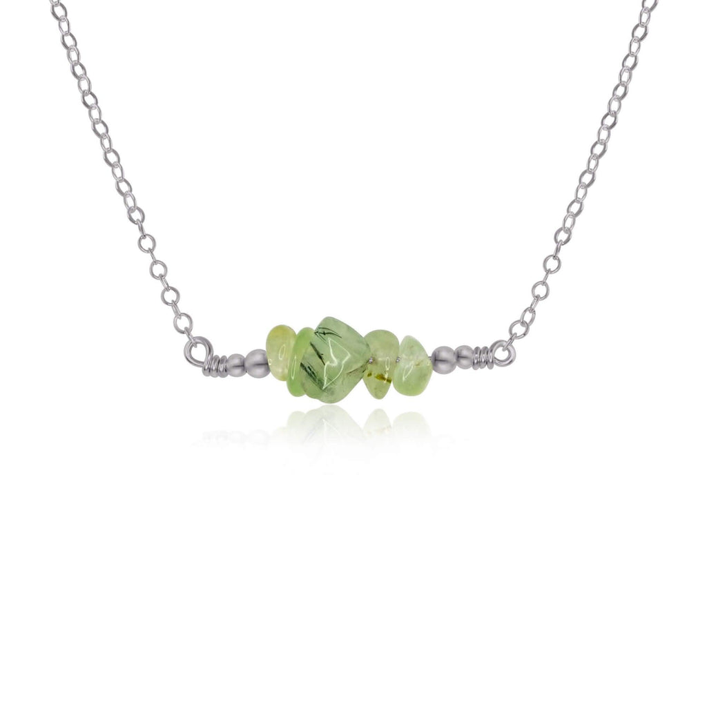 Prehnite Chip Bead Bar Necklace - Prehnite Chip Bead Bar Necklace - Stainless Steel - Luna Tide Handmade Crystal Jewellery