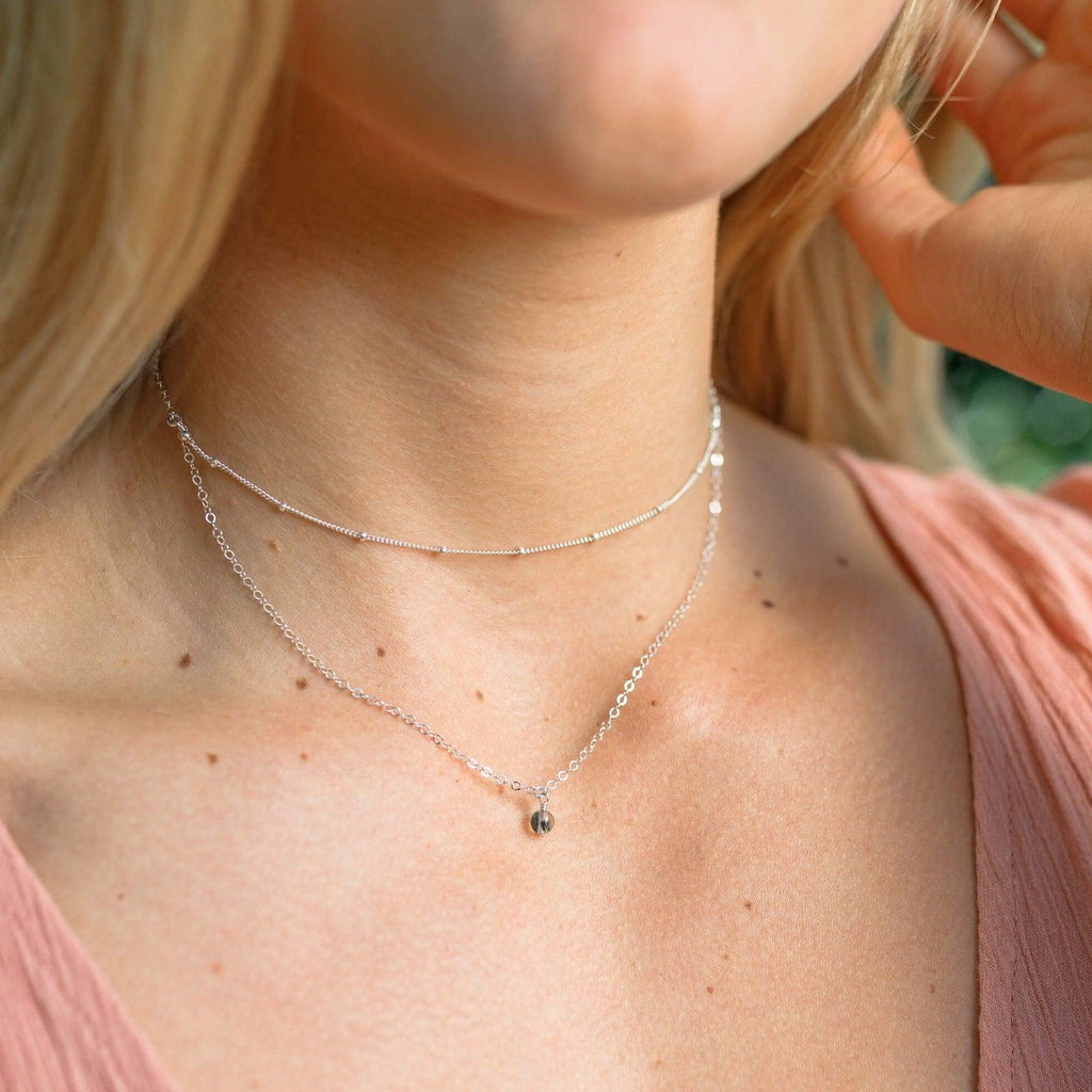 Prehnite Gemstone Chain Layered Choker Necklace - Prehnite Gemstone Chain Layered Choker Necklace - 14k Gold Fill - Luna Tide Handmade Crystal Jewellery