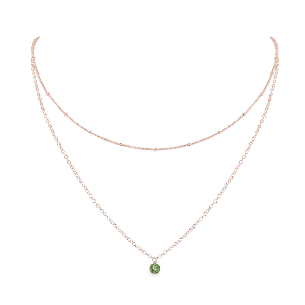 Prehnite Gemstone Chain Layered Choker Necklace - Prehnite Gemstone Chain Layered Choker Necklace - 14k Rose Gold Fill - Luna Tide Handmade Crystal Jewellery