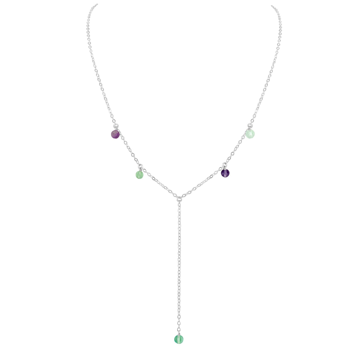 Boho Y Necklace - Fluorite - Sterling Silver - Luna Tide Handmade Jewellery