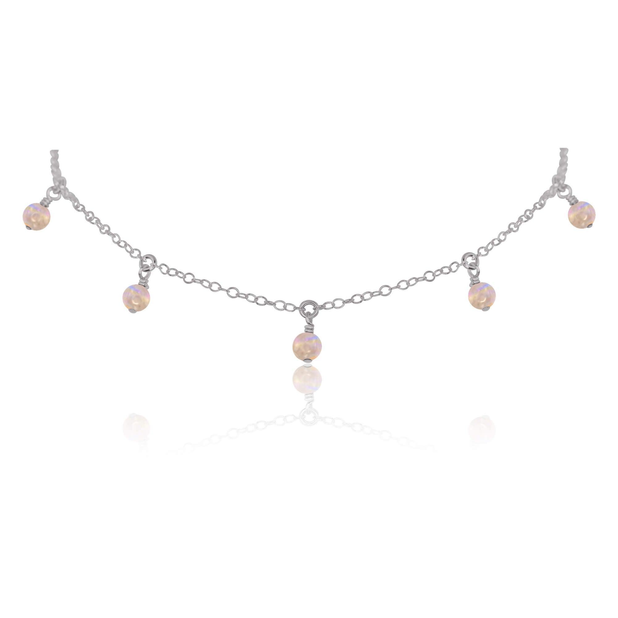 Rainbow Moonstone Bead Drop Choker - Rainbow Moonstone Bead Drop Choker - Stainless Steel - Luna Tide Handmade Crystal Jewellery