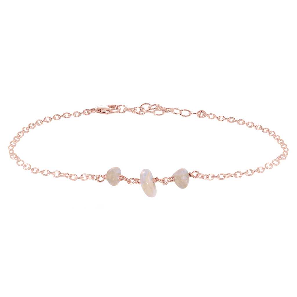 Rainbow Moonstone Beaded Chain Anklet - Rainbow Moonstone Beaded Chain Anklet - 14k Rose Gold Fill - Luna Tide Handmade Crystal Jewellery