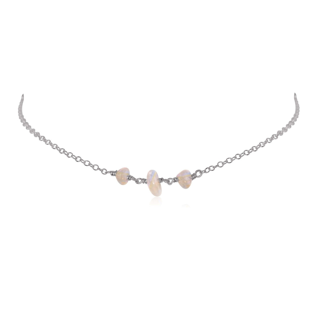 Rainbow Moonstone Beaded Chain Choker Necklace - Rainbow Moonstone Beaded Chain Choker Necklace - Stainless Steel - Luna Tide Handmade Crystal Jewellery