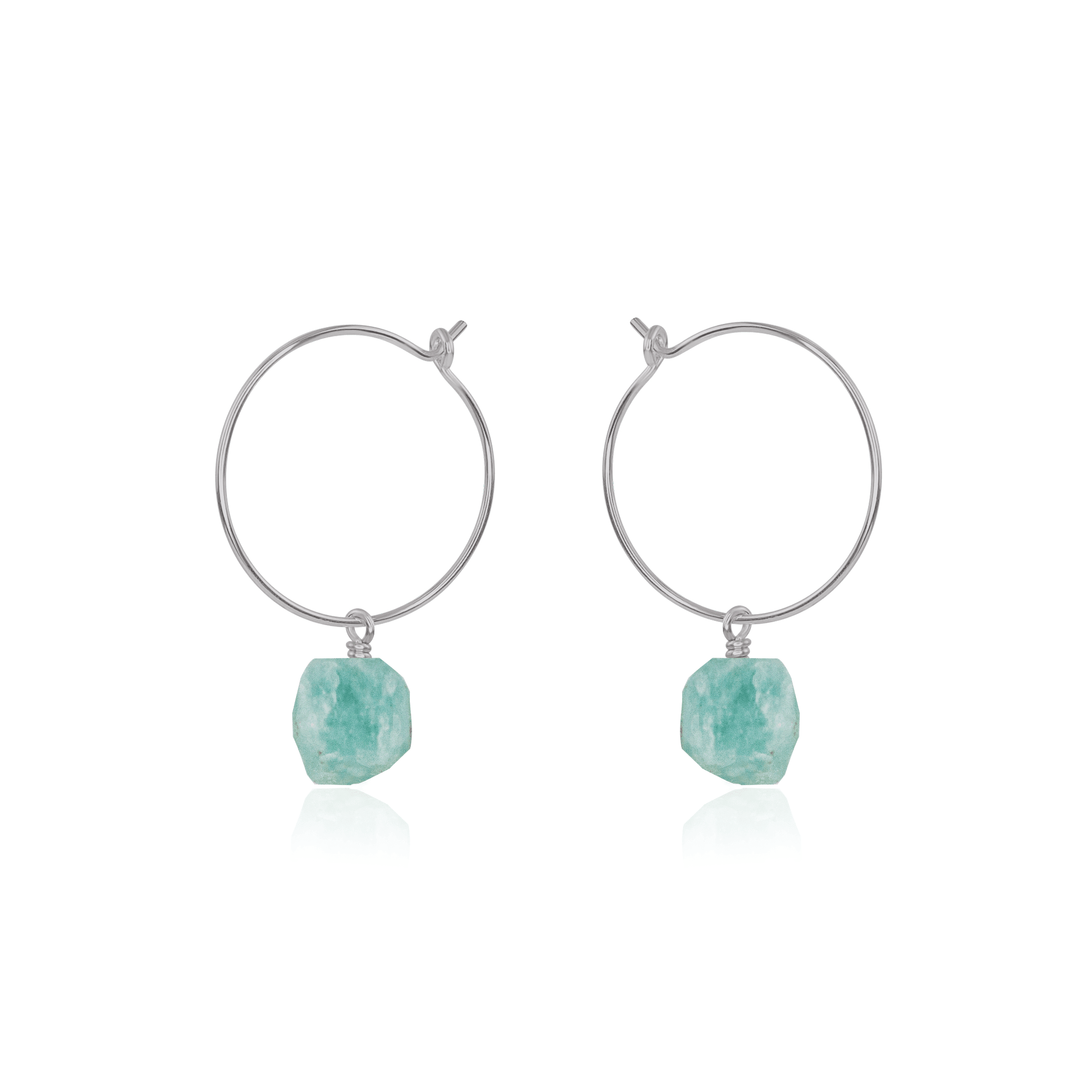Raw Amazonite Gemstone Dangle Hoop Earrings - Raw Amazonite Gemstone Dangle Hoop Earrings - Stainless Steel - Luna Tide Handmade Crystal Jewellery