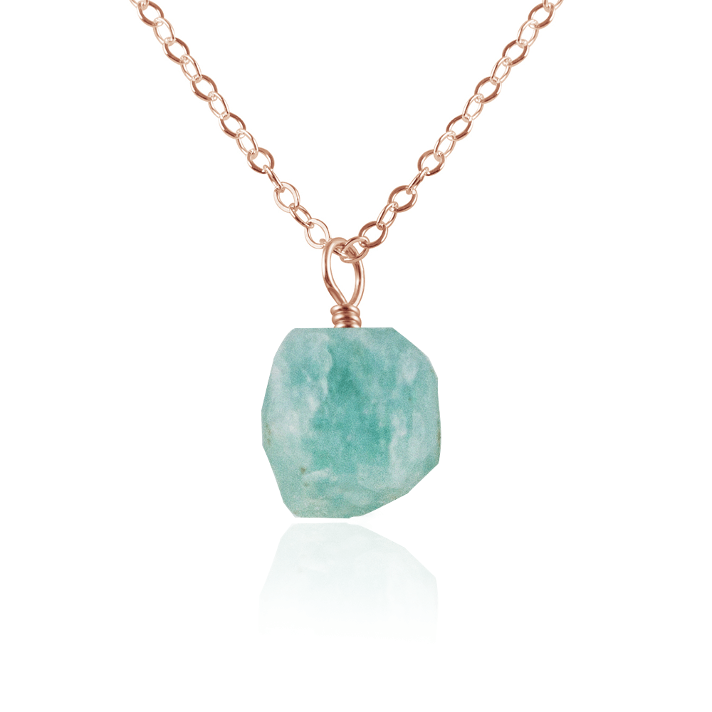 Raw Amazonite Natural Crystal Pendant Necklace - Raw Amazonite Natural Crystal Pendant Necklace - 14k Rose Gold Fill / Cable - Luna Tide Handmade Crystal Jewellery