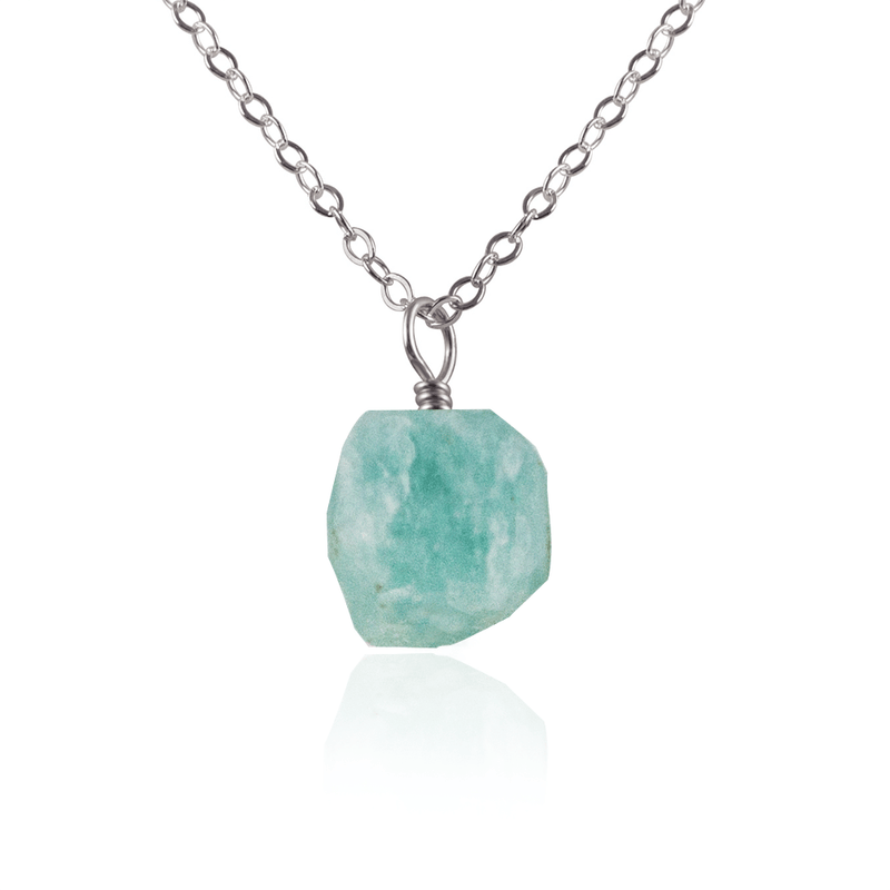 Raw Amazonite Natural Crystal Pendant Necklace - Raw Amazonite Natural Crystal Pendant Necklace - Stainless Steel / Cable - Luna Tide Handmade Crystal Jewellery