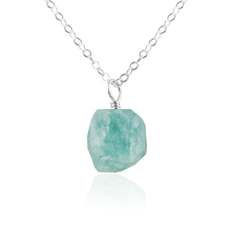 Raw Amazonite Natural Crystal Pendant Necklace - Raw Amazonite Natural Crystal Pendant Necklace - Sterling Silver / Cable - Luna Tide Handmade Crystal Jewellery
