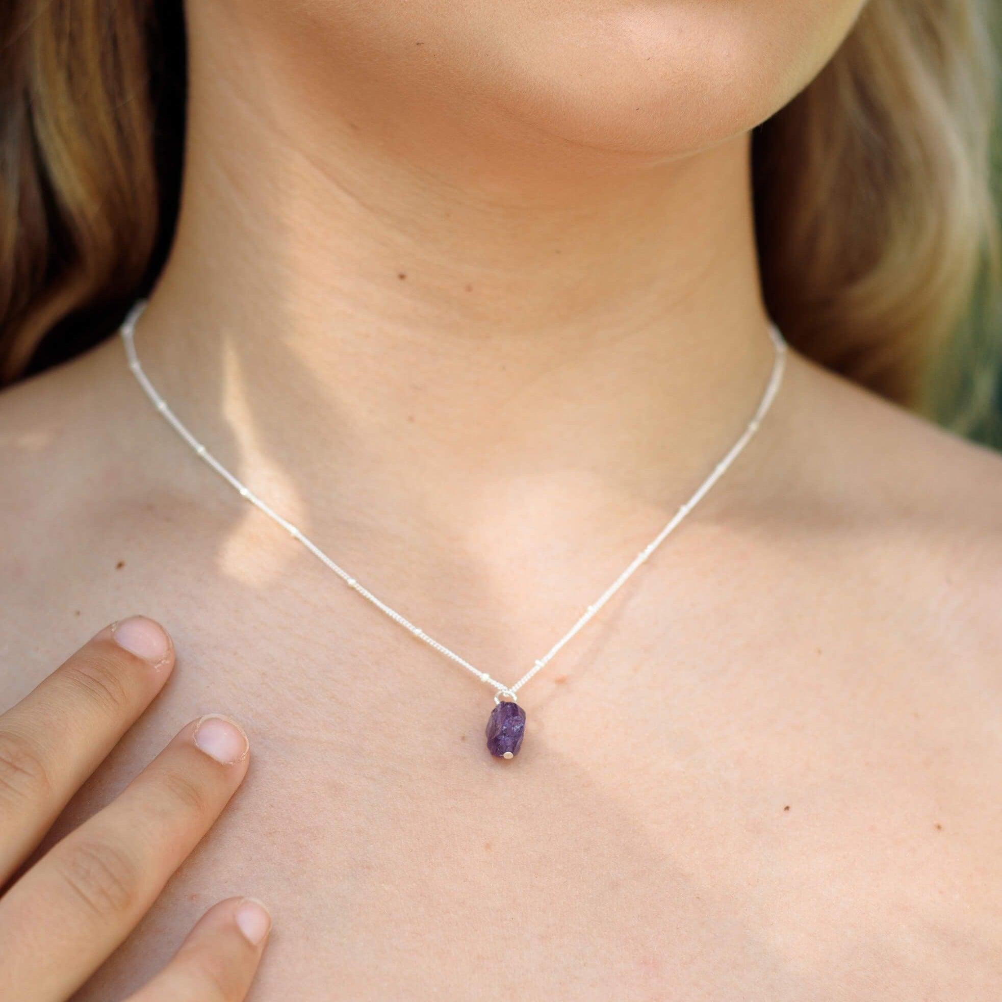 Raw Amethyst Natural Crystal Pendant Necklace - Raw Amethyst Natural Crystal Pendant Necklace - Sterling Silver / Satellite - Luna Tide Handmade Crystal Jewellery