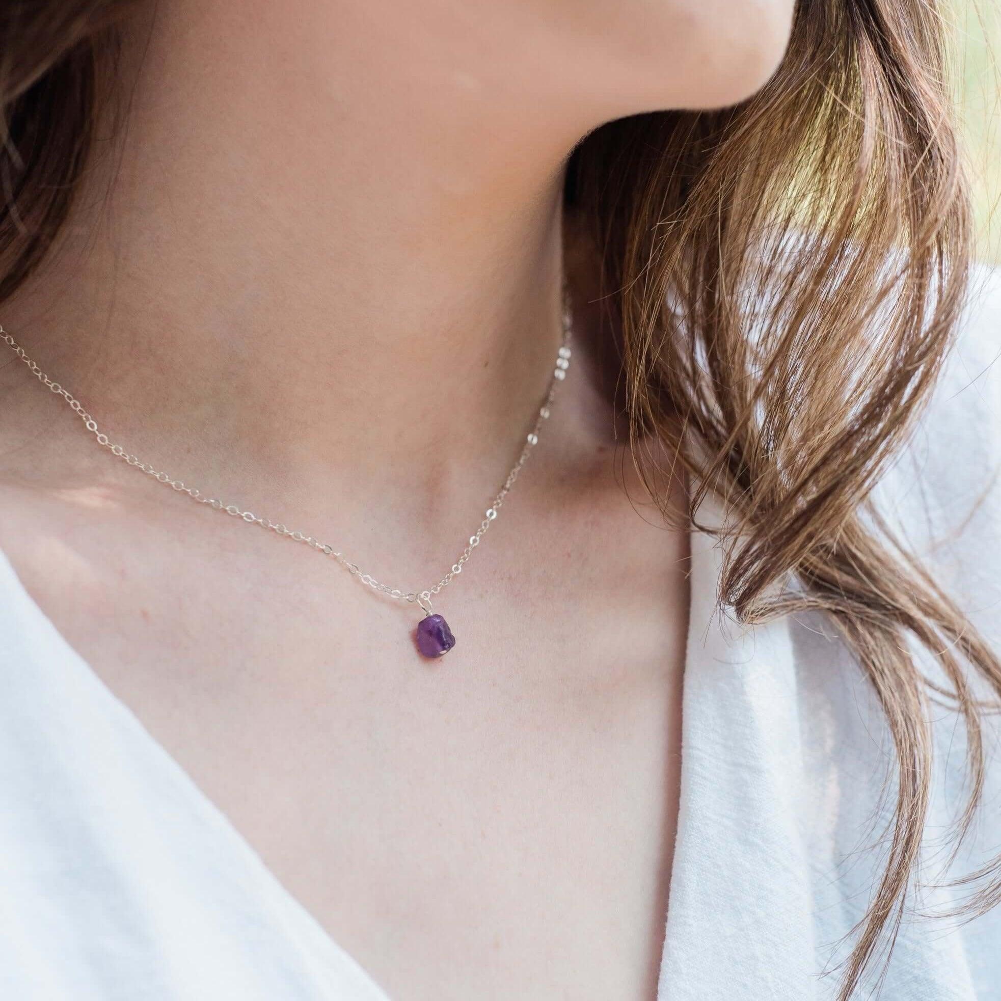 Raw Amethyst Natural Crystal Pendant Necklace - Raw Amethyst Natural Crystal Pendant Necklace - Sterling Silver / Satellite - Luna Tide Handmade Crystal Jewellery