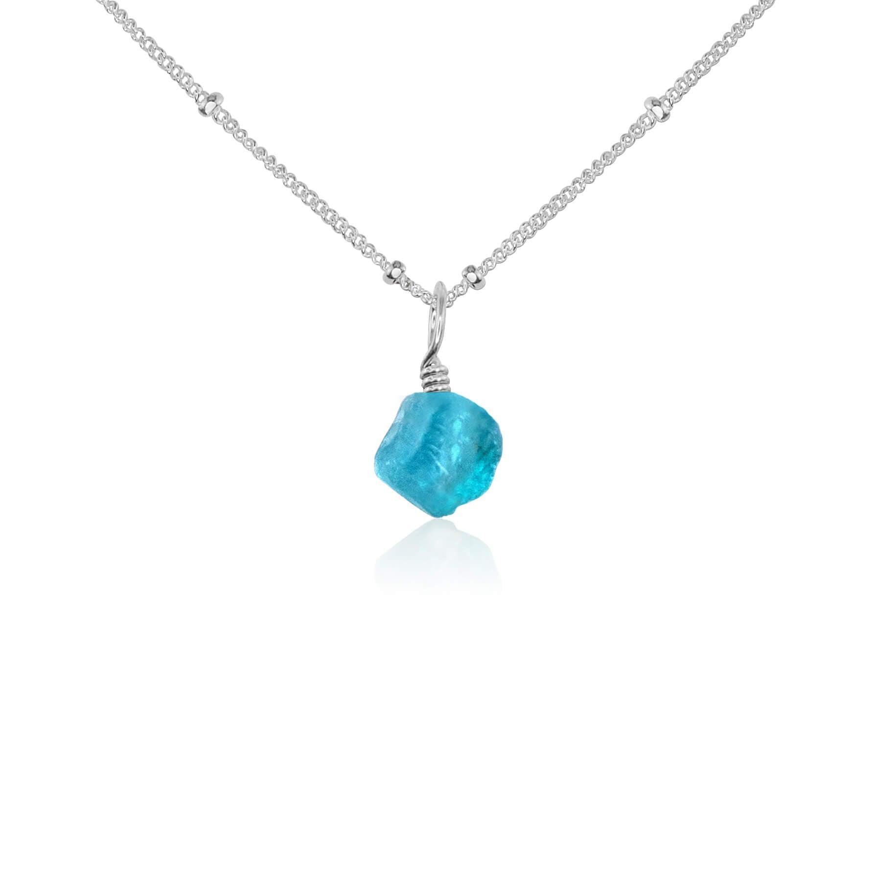 Raw Apatite Natural Crystal Pendant Necklace - Raw Apatite Natural Crystal Pendant Necklace - Sterling Silver / Satellite - Luna Tide Handmade Crystal Jewellery