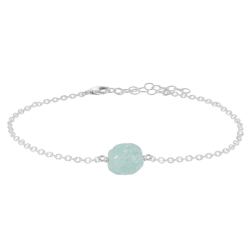 Raw Aquamarine Crystal Nugget Anklet - Raw Aquamarine Crystal Nugget Anklet - Sterling Silver - Luna Tide Handmade Crystal Jewellery