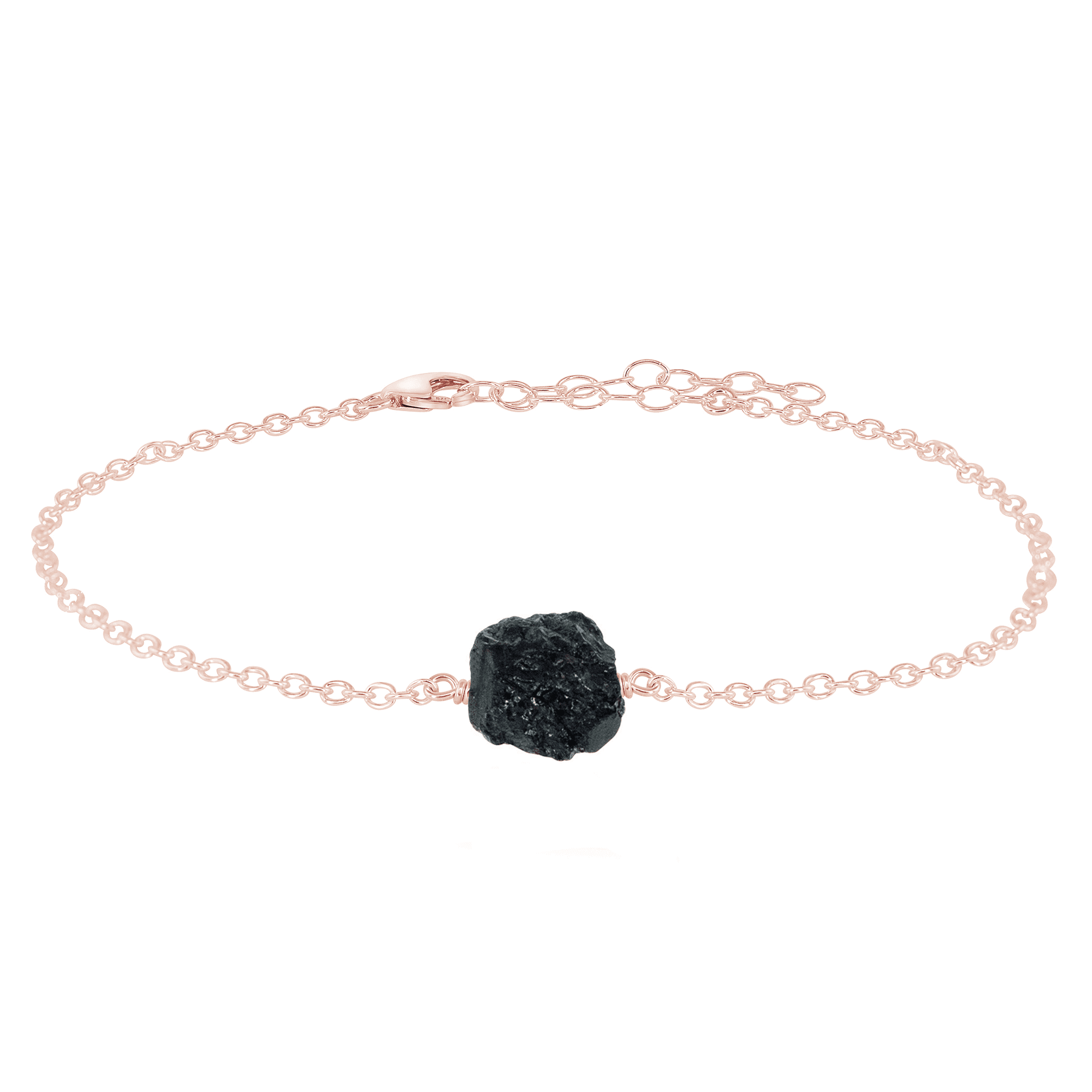 Raw Black Tourmaline Crystal Nugget Anklet - Raw Black Tourmaline Crystal Nugget Anklet - 14k Rose Gold Fill - Luna Tide Handmade Crystal Jewellery
