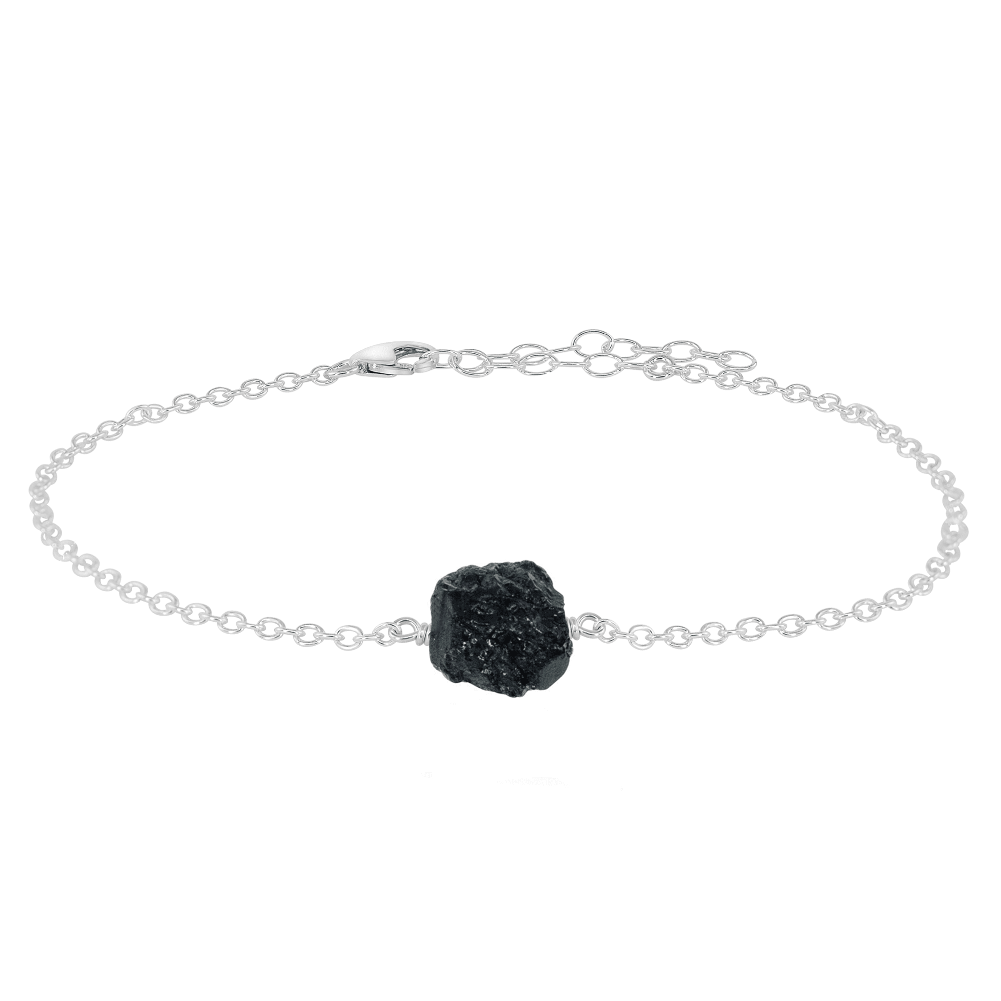 Raw Black Tourmaline Crystal Nugget Anklet - Raw Black Tourmaline Crystal Nugget Anklet - Sterling Silver - Luna Tide Handmade Crystal Jewellery