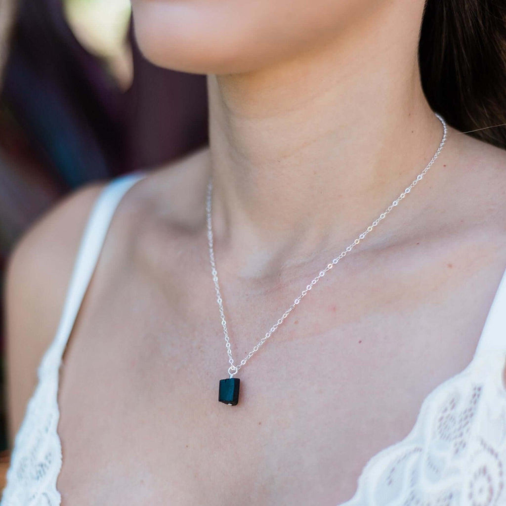 Raw Black Tourmaline Natural Crystal Pendant Necklace - Raw Black Tourmaline Natural Crystal Pendant Necklace - 14k Gold Fill / Satellite - Luna Tide Handmade Crystal Jewellery