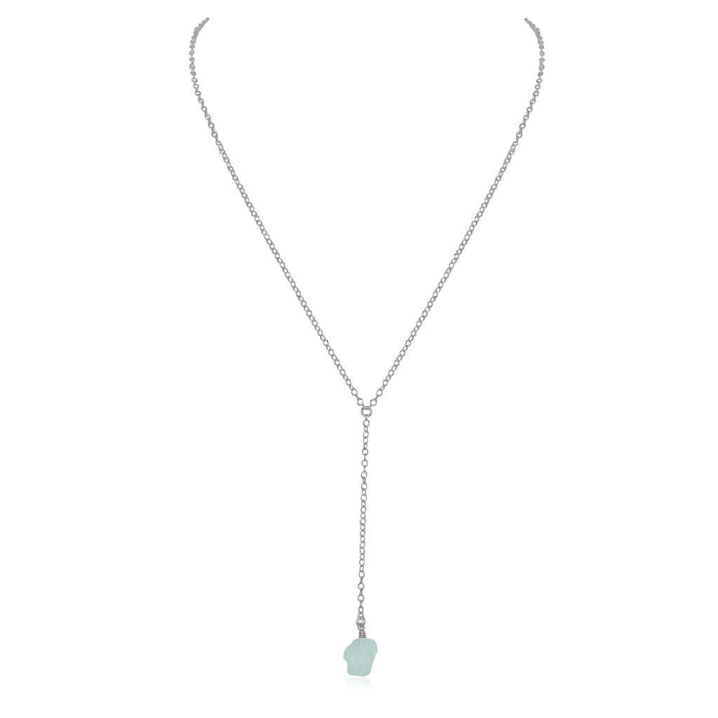 Raw Blue Aquamarine Crystal Lariat Necklace - Raw Blue Aquamarine Crystal Lariat Necklace - Stainless Steel - Luna Tide Handmade Crystal Jewellery