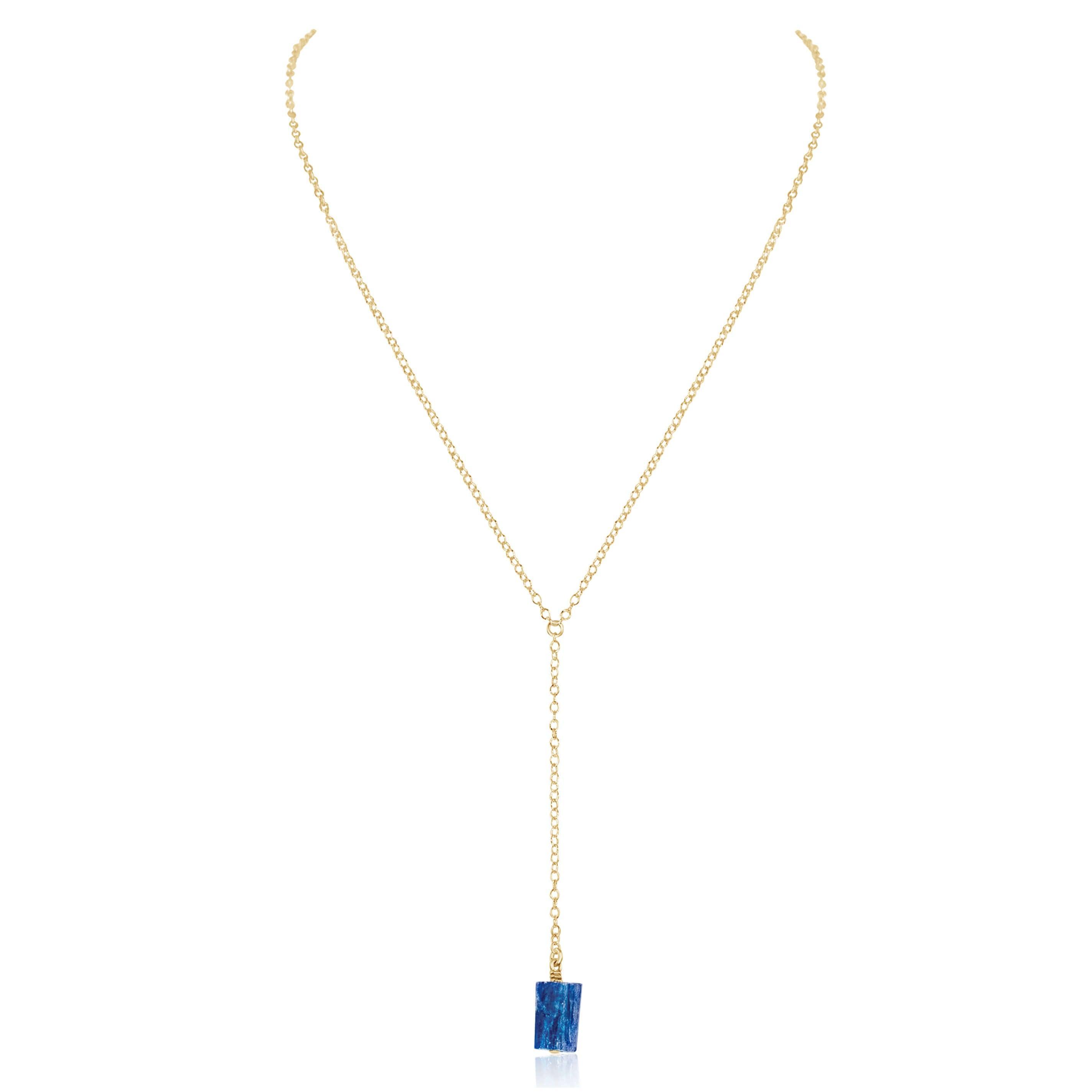 Raw Blue Kyanite Crystal Lariat Necklace - Raw Blue Kyanite Crystal Lariat Necklace - 14k Gold Fill - Luna Tide Handmade Crystal Jewellery