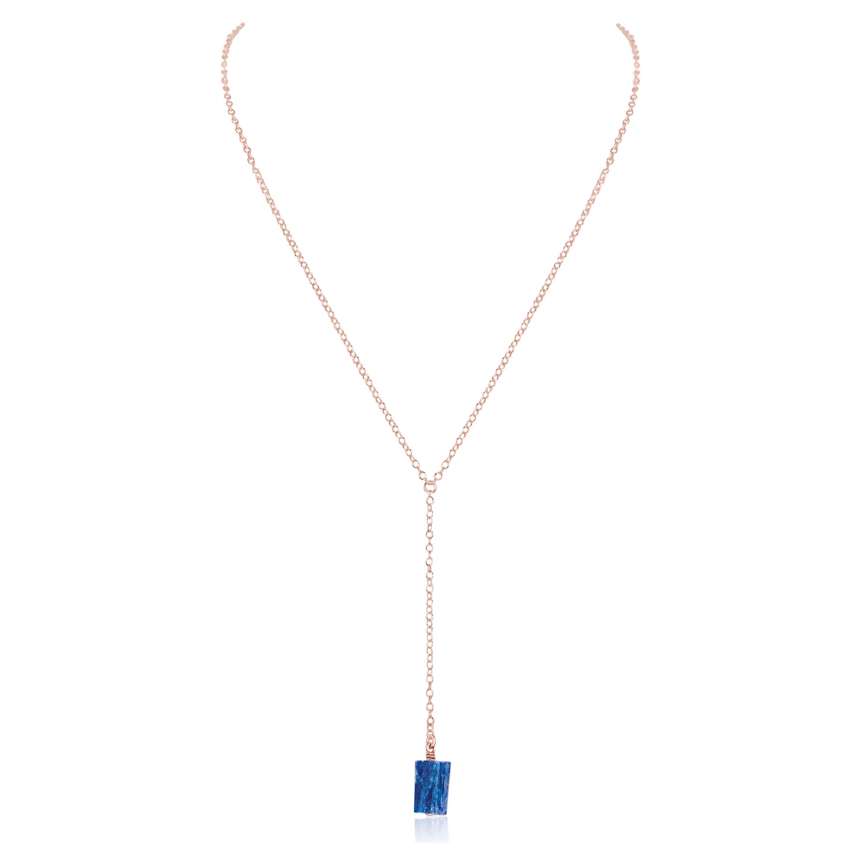 Raw Blue Kyanite Crystal Lariat Necklace - Raw Blue Kyanite Crystal Lariat Necklace - 14k Rose Gold Fill - Luna Tide Handmade Crystal Jewellery
