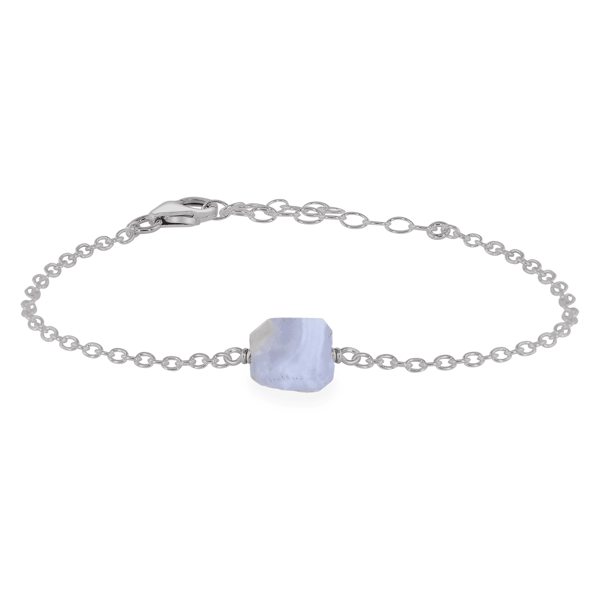 Raw Blue Lace Agate Crystal Nugget Bracelet - Raw Blue Lace Agate Crystal Nugget Bracelet - Stainless Steel - Luna Tide Handmade Crystal Jewellery