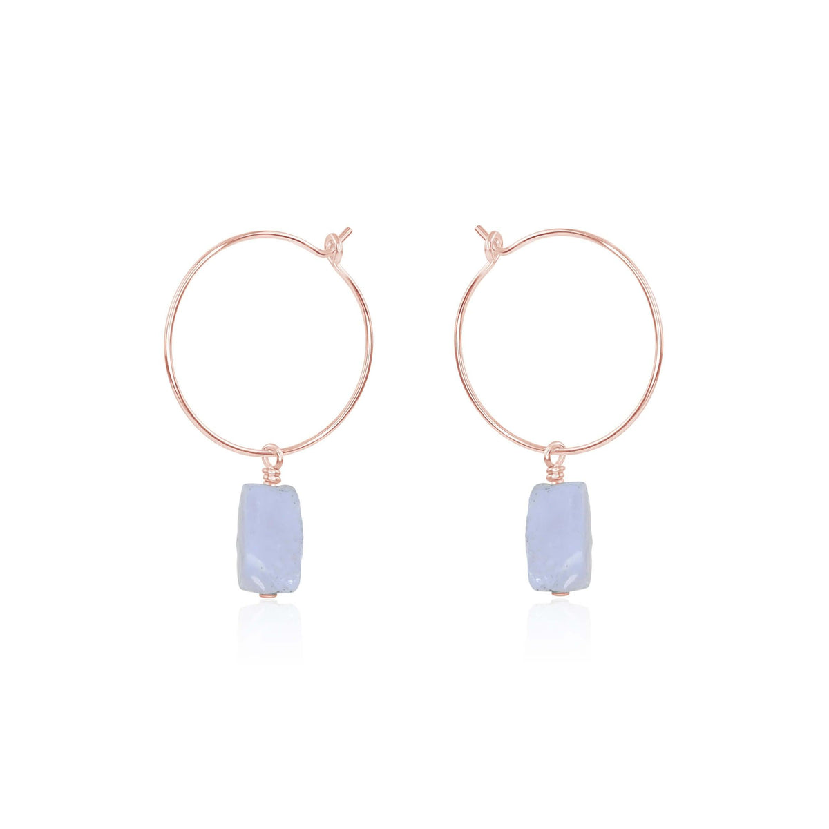 Raw Nugget Hoop Earrings - Blue Lace Agate - 14K Rose Gold Fill - Luna Tide Handmade Jewellery