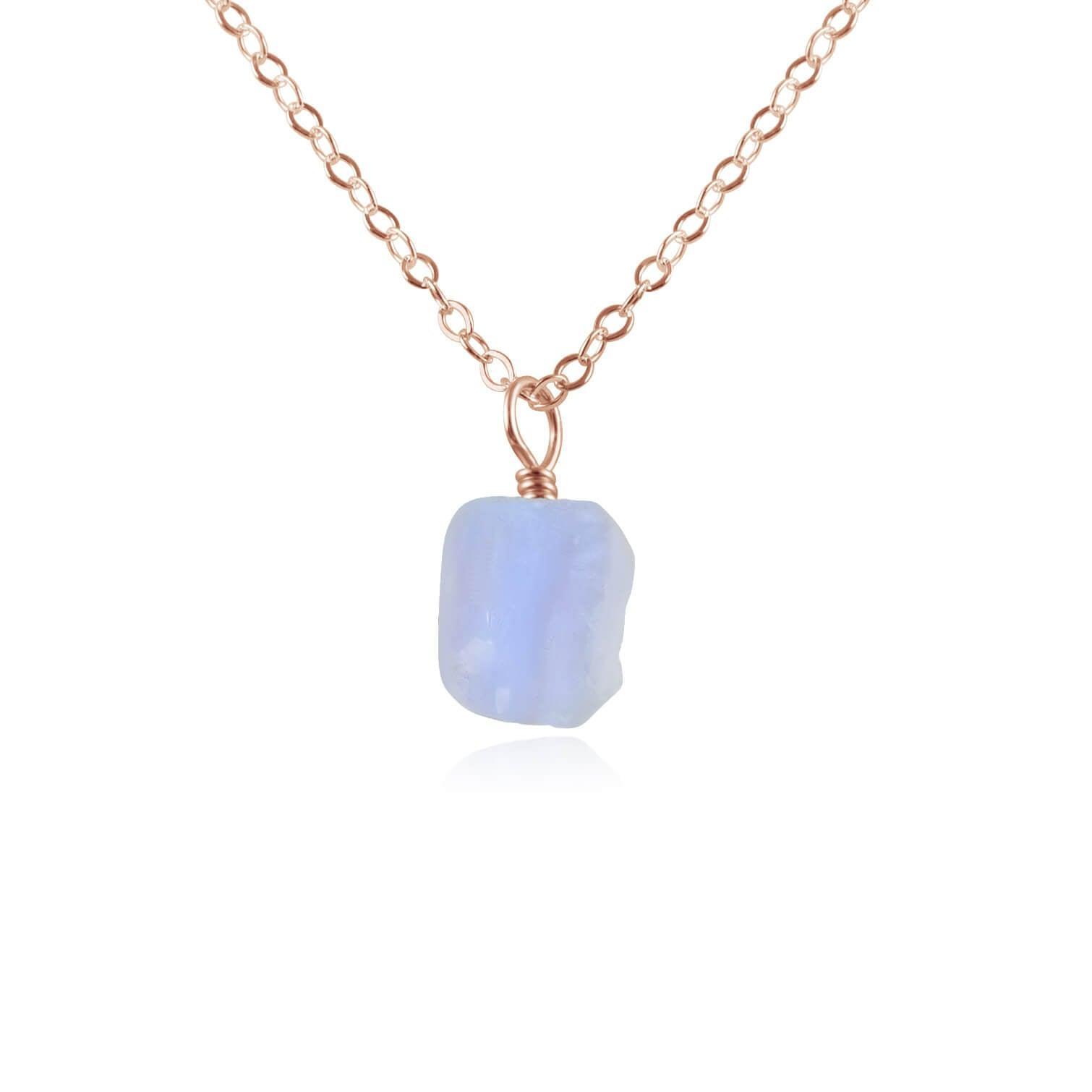 Raw Blue Lace Agate Natural Crystal Pendant Necklace - Raw Blue Lace Agate Natural Crystal Pendant Necklace - 14k Rose Gold Fill / Cable - Luna Tide Handmade Crystal Jewellery