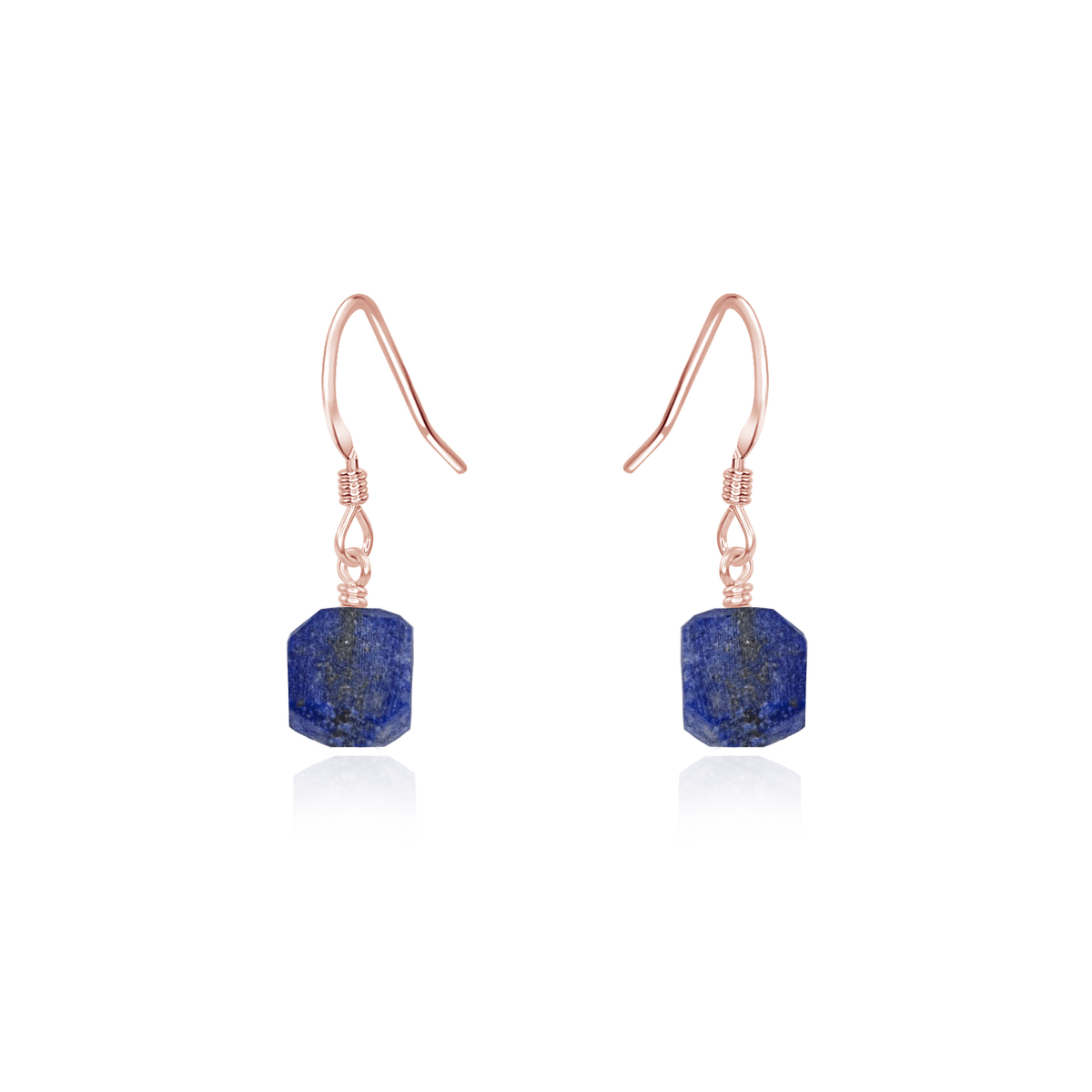 Raw Blue Lapis Lazuli Crystal Dangle Drop Earrings - Raw Blue Lapis Lazuli Crystal Dangle Drop Earrings - 14k Rose Gold Fill - Luna Tide Handmade Crystal Jewellery