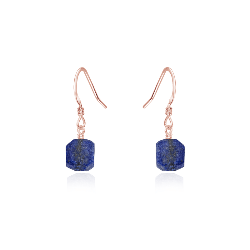 Raw Blue Lapis Lazuli Crystal Dangle Drop Earrings - Raw Blue Lapis Lazuli Crystal Dangle Drop Earrings - 14k Rose Gold Fill - Luna Tide Handmade Crystal Jewellery