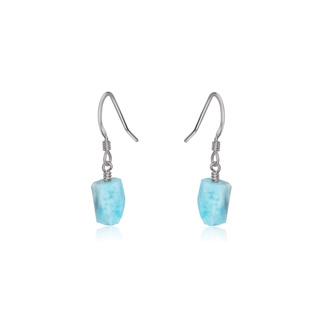 Raw Blue Larimar Crystal Dangle Drop Earrings - Raw Blue Larimar Crystal Dangle Drop Earrings - Stainless Steel - Luna Tide Handmade Crystal Jewellery