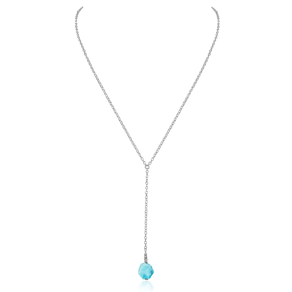 Raw Blue Larimar Crystal Lariat Necklace - Raw Blue Larimar Crystal Lariat Necklace - Stainless Steel - Luna Tide Handmade Crystal Jewellery